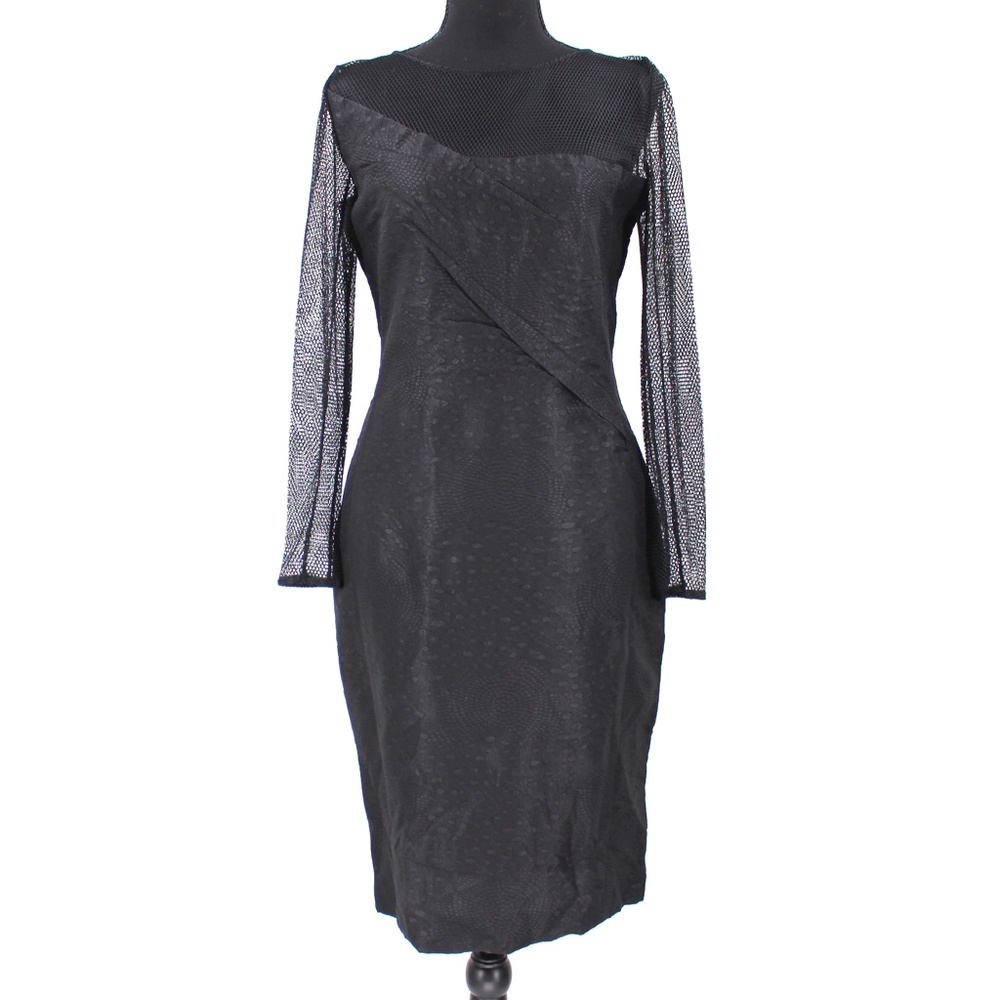 Roland Mouret Magnolia Black Mesh Jacquard Sheath Dress Textured Back Zip 12 M - Picture 1 of 9